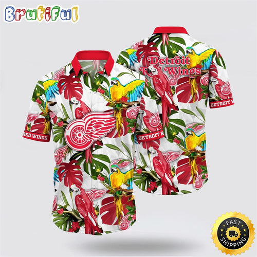 NHL Detroit Red Wings Hawaiian Shirt Tropical Parrot Pattern Summer Hawaiian Shirt