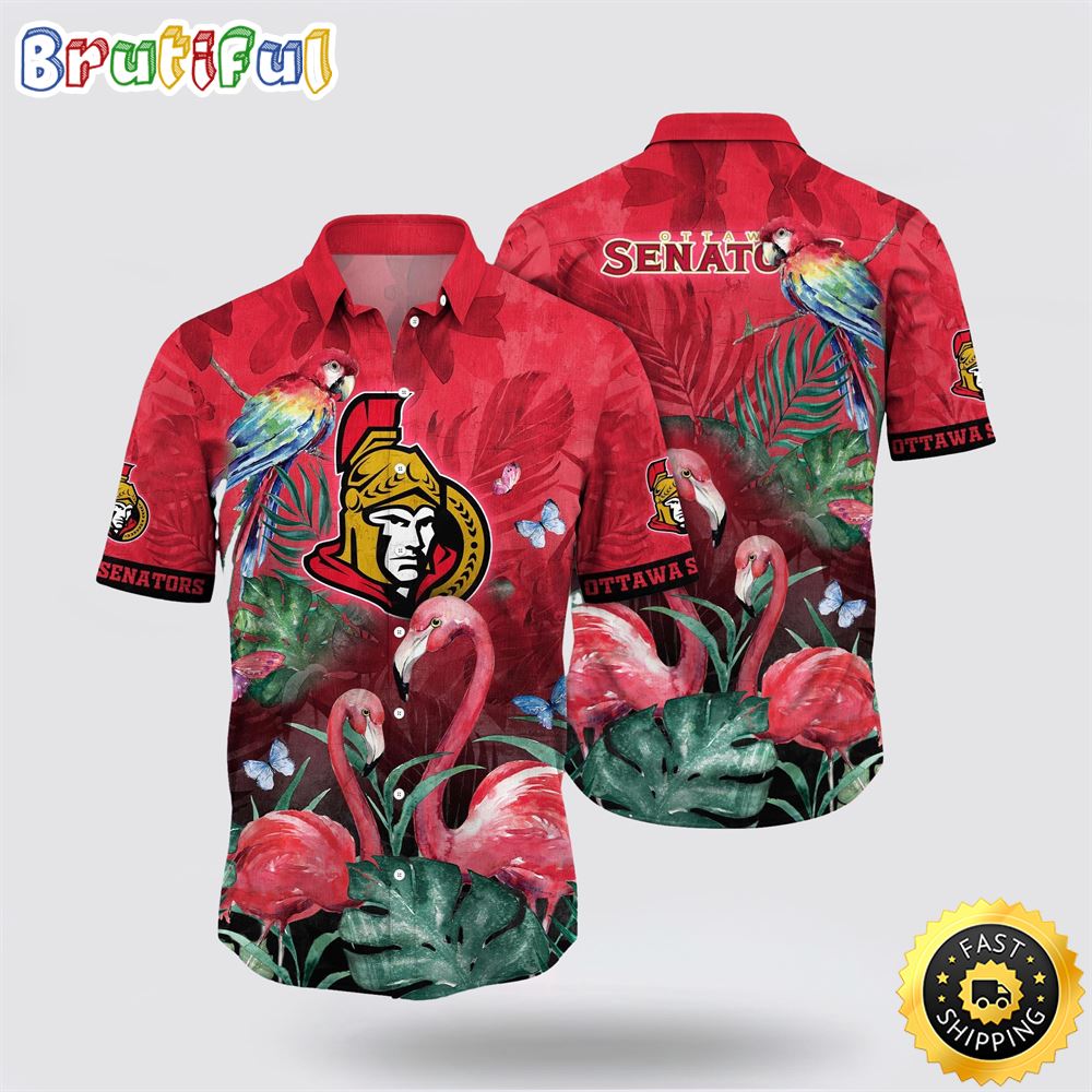 NHL Ottawa Senators Hawaiian Shirt Tropical Parrot And Flamingo Motifs Summer Hawaiian Shirt