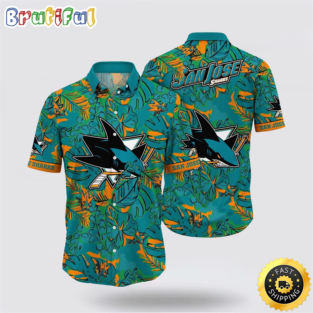 NHL San Jose Sharks Hawaiian Shirt Tropical Leaf Pattern Summer Hawaiian Shirt