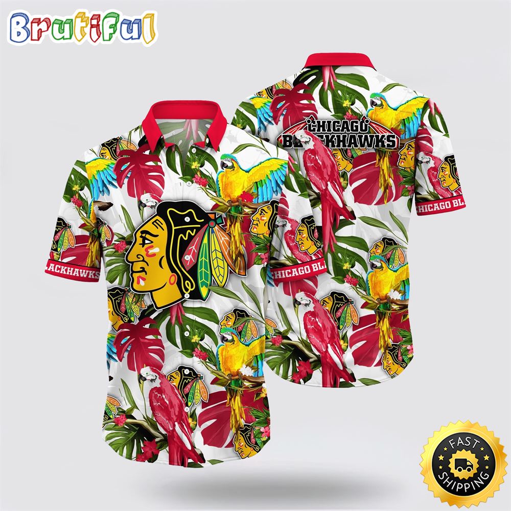NHL Chicago Blackhawks Hawaiian Shirt Tropical Parrot Pattern Summer Hawaiian Shirt