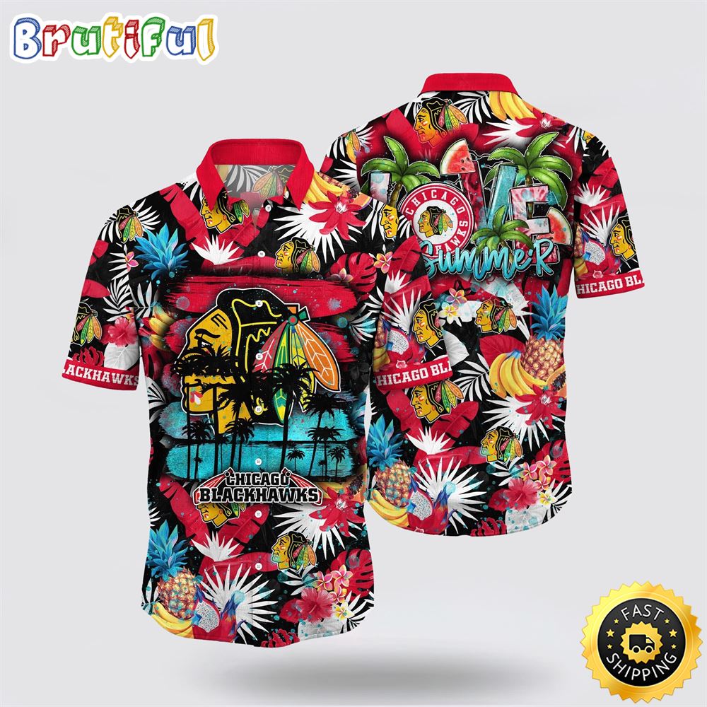 NHL Chicago Blackhawks Hawaiian Shirt With Tropical Fruits Summer Hawaiian Shirt