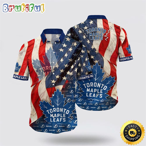 NHL Toronto Maple Leafs Hawaiian Shirt With American Flag Pattern Summer Hawaiian Shirt