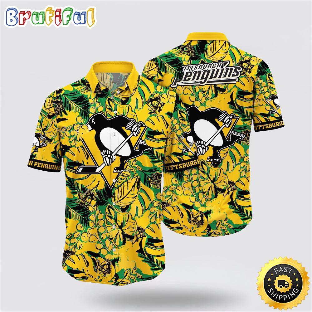 NHL Pittsburgh Penguins Hawaiian Shirt Tropical Leaf Pattern Summer Hawaiian Shirt