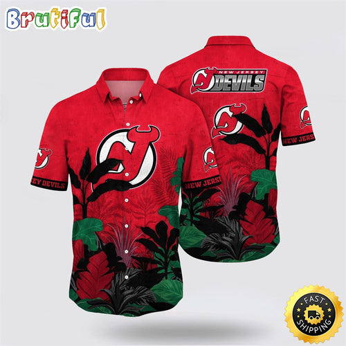NHL New Jersey Devils Hawaiian Shirt Tropical Forest Motifs Summer Hawaiian Shirt