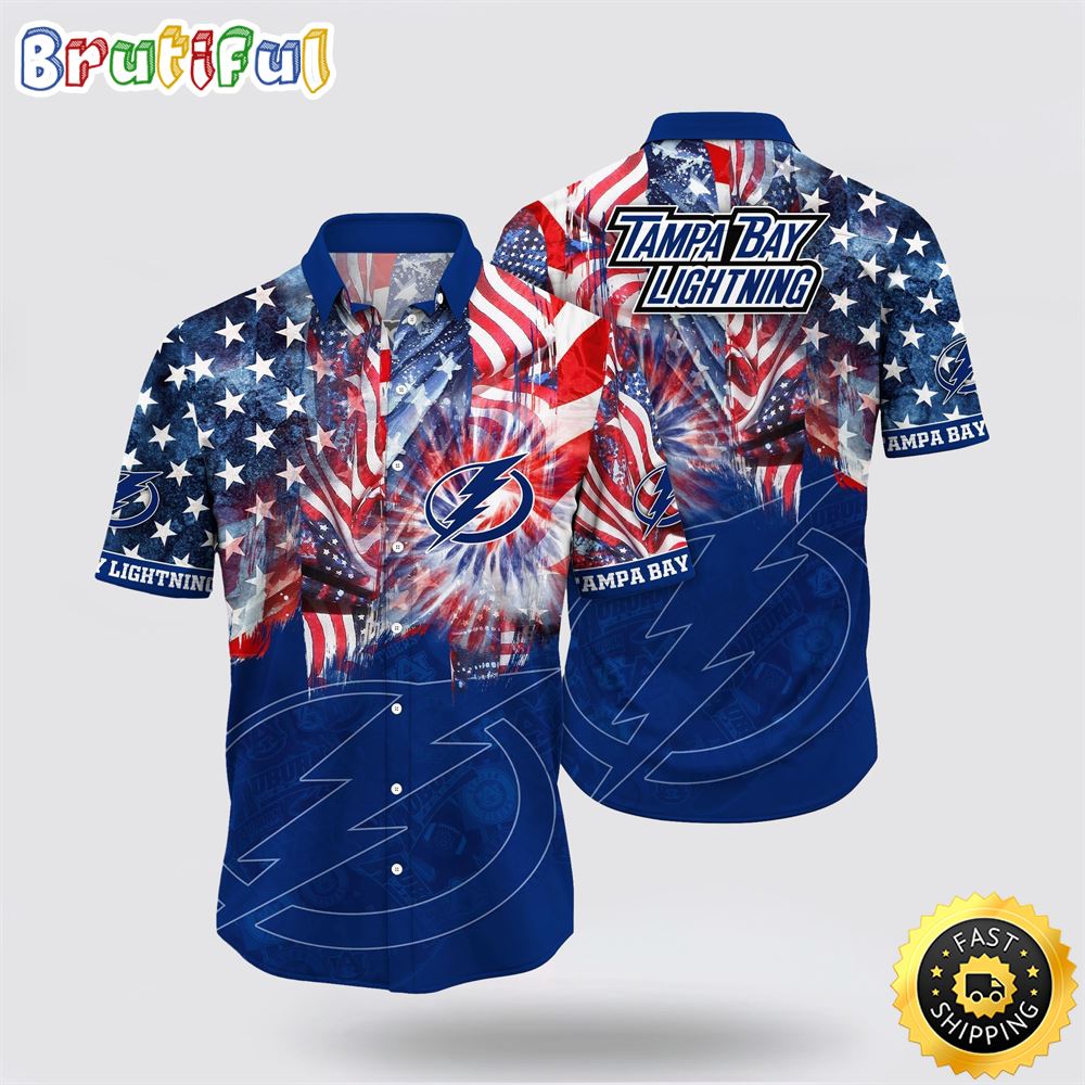NHL Tampa Bay Lightning Hawaiian Shirt With American Independence Day Pattern Summer Hawaiian Shirt