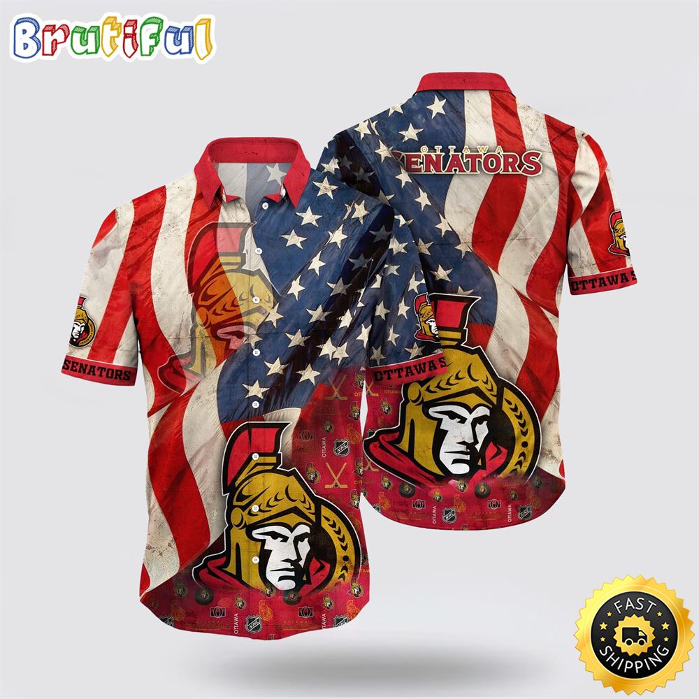 NHL Ottawa Senators Hawaiian Shirt With American Flag Pattern Summer Hawaiian Shirt