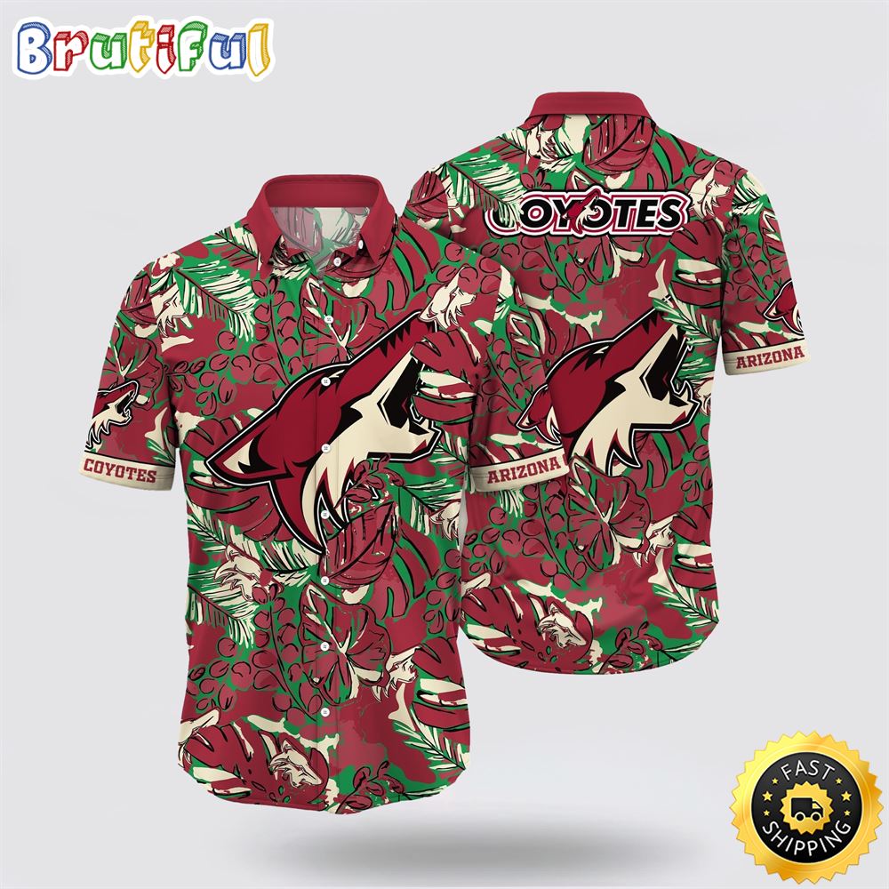 NHL Arizona Coyotes Hawaiian Shirt Tropical Leaf Pattern Summer Hawaiian Shirt