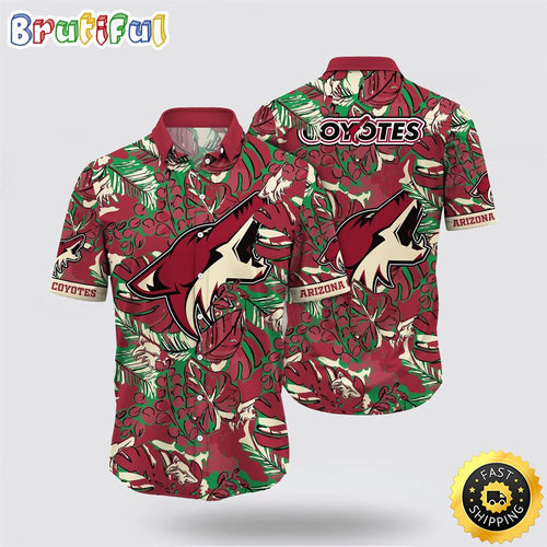 NHL Arizona Coyotes Hawaiian Shirt Tropical Leaf Pattern Summer Hawaiian Shirt