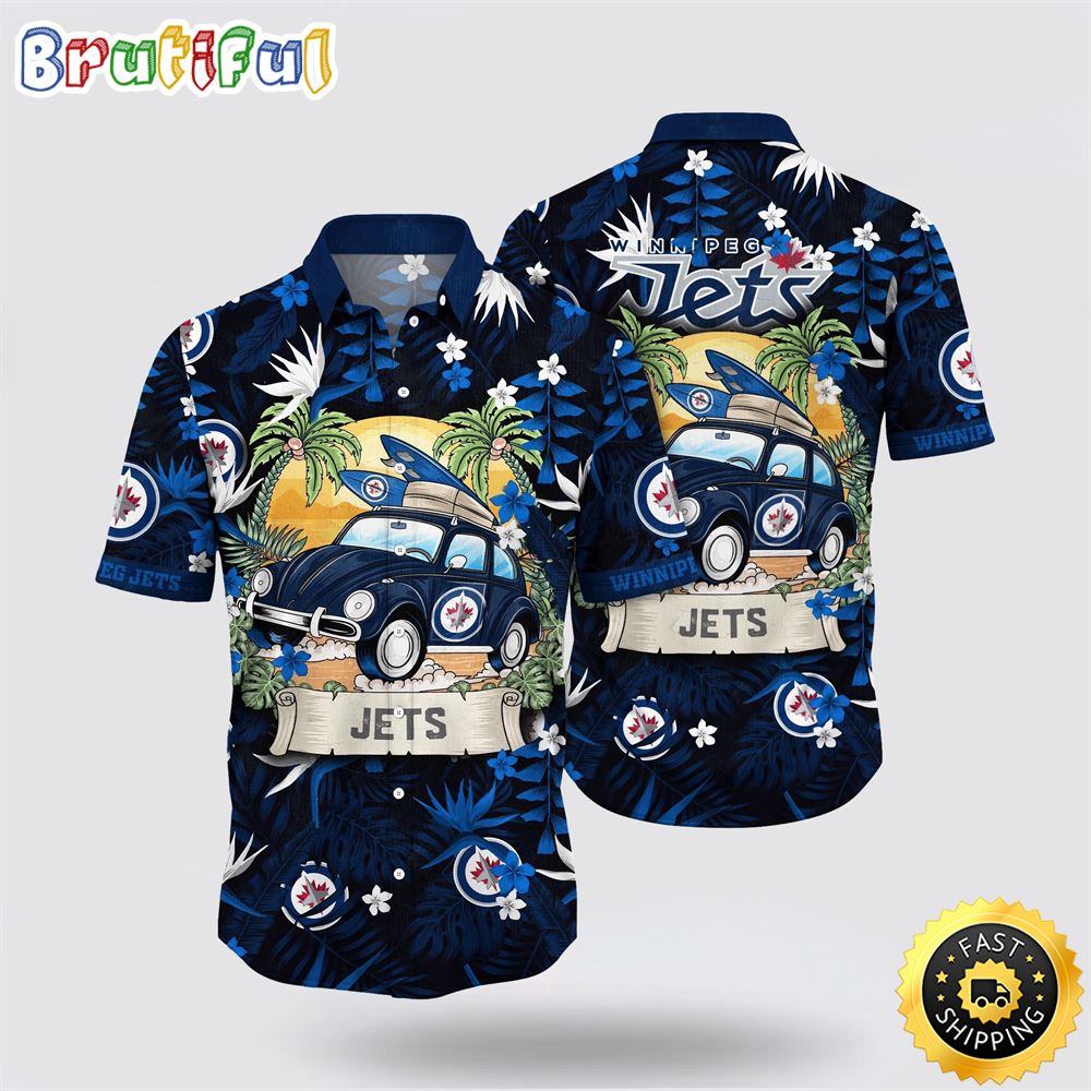 NHL Winnipeg Jets Hawaiian Shirt Tropical Forest Motif Car Traveling Summer Hawaiian Shirt