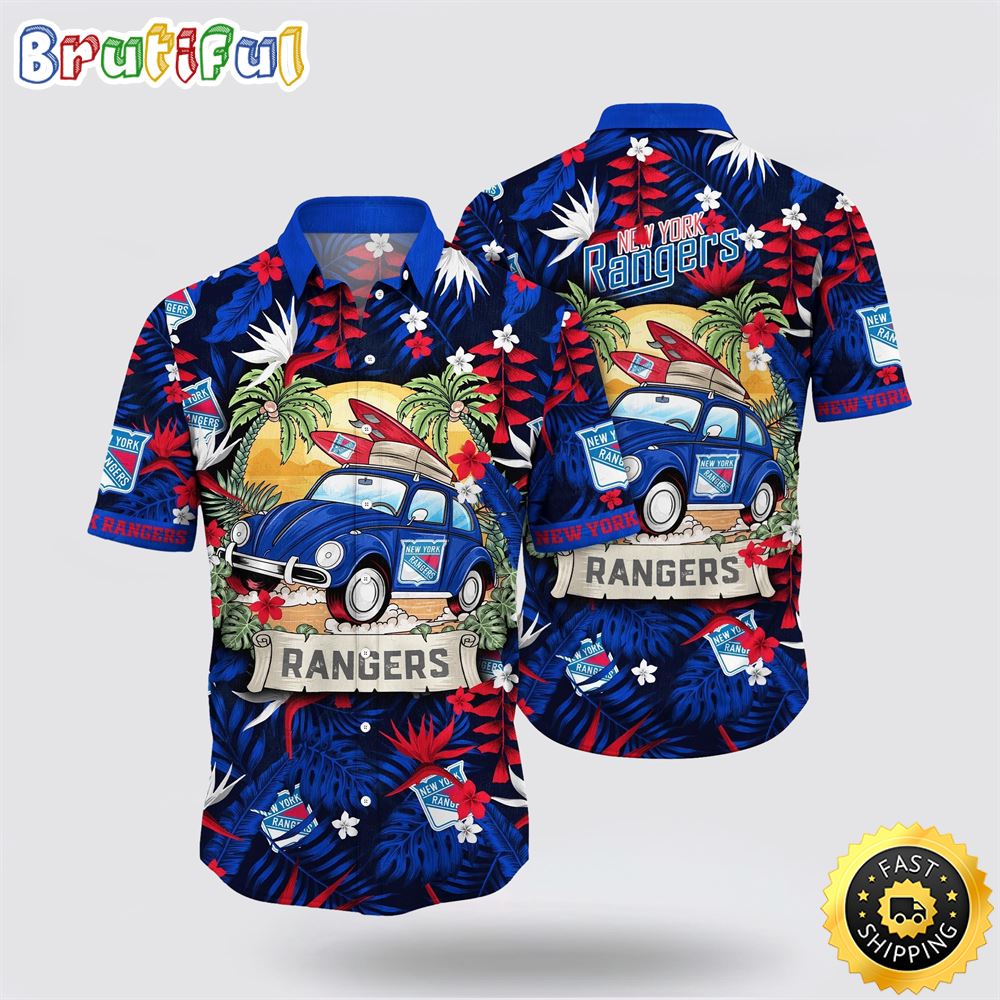 NHL New York Rangers Hawaiian Shirt Tropical Forest Motif Car Traveling Summer Hawaiian Shirt