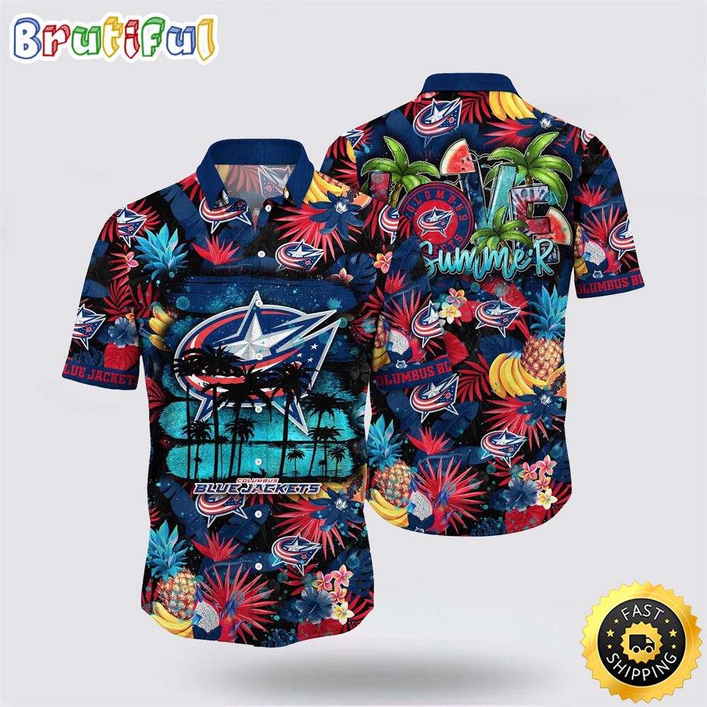 NHL Columbus Blue Jackets Hawaiian Shirt With Tropical Fruits Summer Hawaiian Shirt