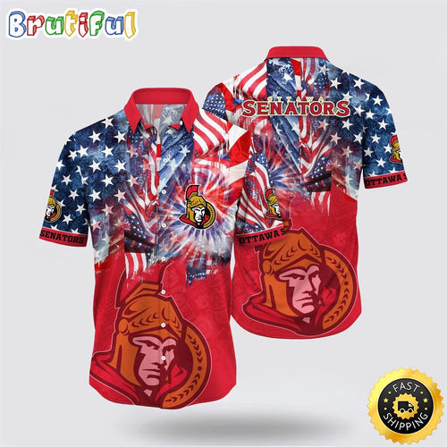 NHL Ottawa Senators Hawaiian Shirt With American Independence Day Pattern Summer Hawaiian Shirt