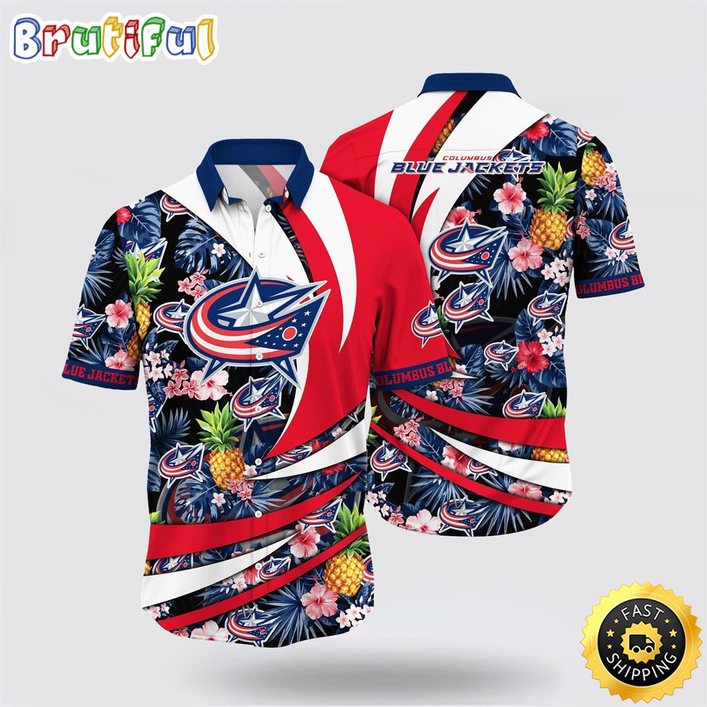 NHL Columbus Blue Jackets Hawaiian Shirt With Tropical Pineapple Summer Hawaiian Shirt