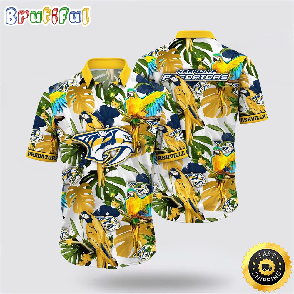 NHL Nashville Predators Hawaiian Shirt Tropical Parrot Pattern Summer Hawaiian Shirt