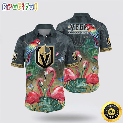 NHL Vegas Golden Knights Hawaiian Shirt Tropical Parrot And Flamingo Motifs Summer Hawaiian Shirt