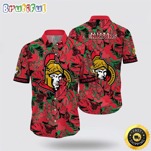 NHL Ottawa Senators Hawaiian Shirt Tropical Leaf Pattern Summer Hawaiian Shirt