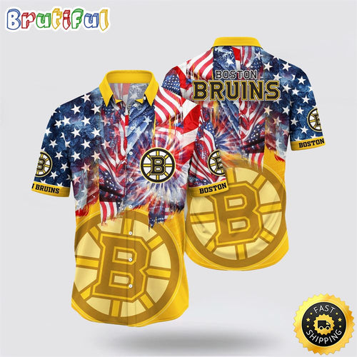 NHL Boston Bruins Hawaiian Shirt With American Independence Day Pattern Summer Hawaiian Shirt