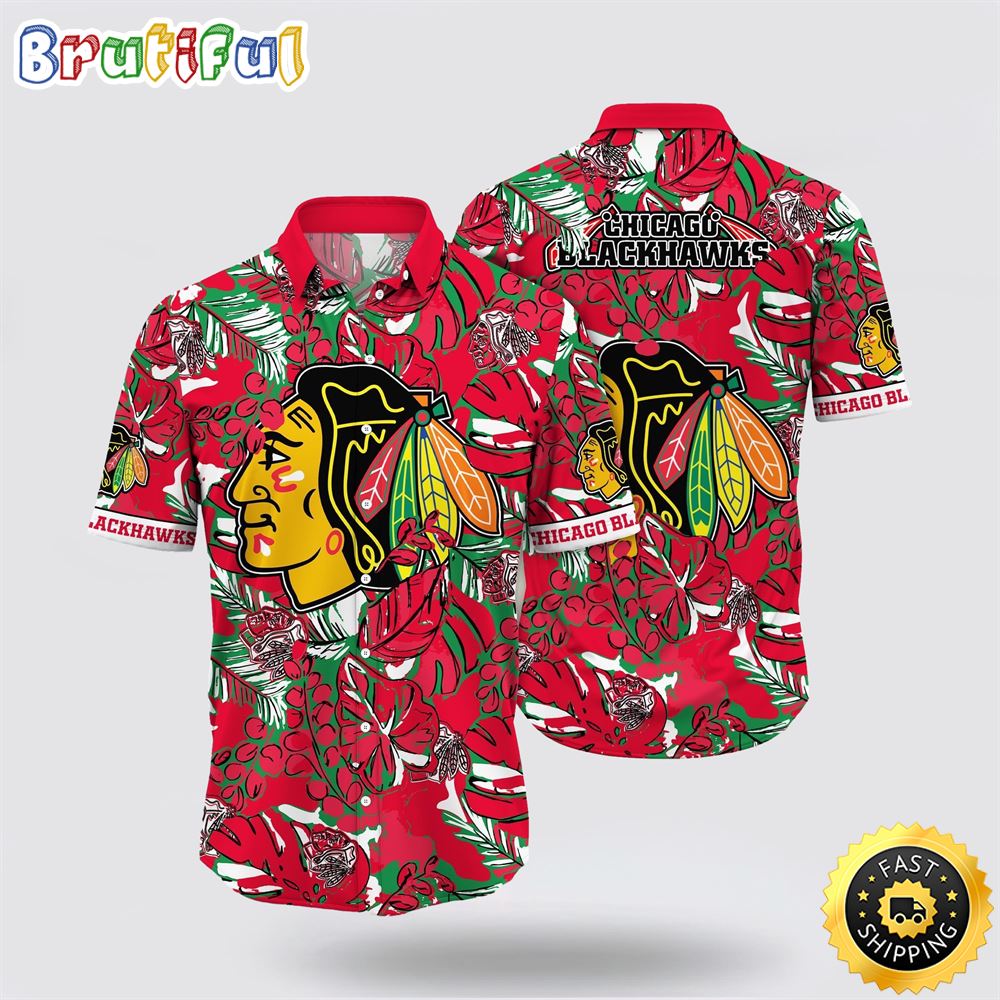 NHL Chicago Blackhawks Hawaiian Shirt Tropical Leaf Pattern Summer Hawaiian Shirt