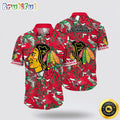 NHL Chicago Blackhawks Hawaiian Shirt Tropical Leaf Pattern Summer Hawaiian Shirt