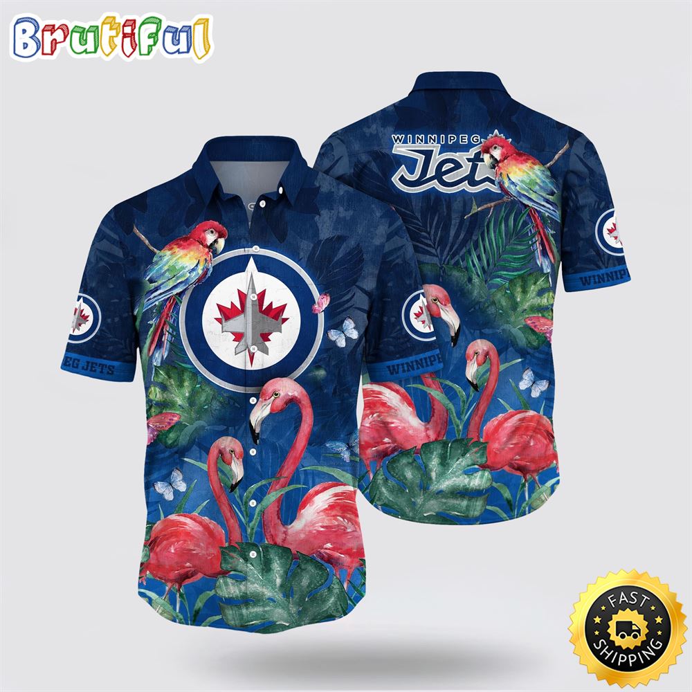 NHL Winnipeg Jets Hawaiian Shirt Tropical Parrot And Flamingo Motifs Summer Hawaiian Shirt
