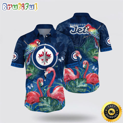 NHL Winnipeg Jets Hawaiian Shirt Tropical Parrot And Flamingo Motifs Summer Hawaiian Shirt