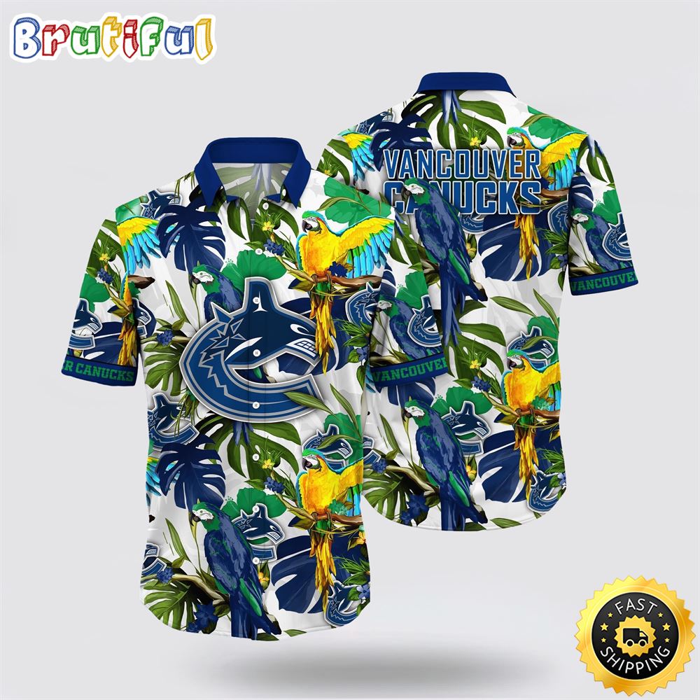 NHL Vancouver Canucks Hawaiian Shirt Tropical Parrot Pattern Summer Hawaiian Shirt