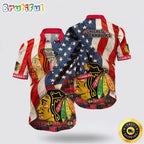 NHL Chicago Blackhawks Hawaiian Shirt With American Flag Pattern Summer Hawaiian Shirt