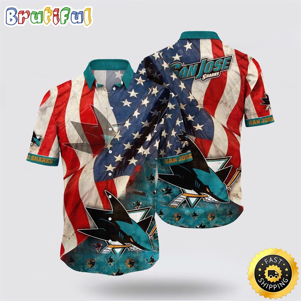 NHL San Jose Sharks Hawaiian Shirt With American Flag Pattern Summer Hawaiian Shirt