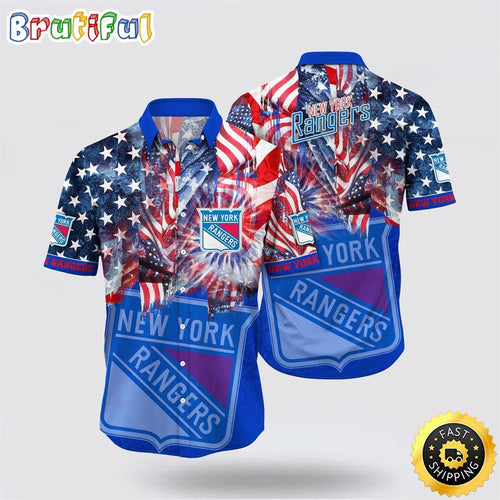 NHL New York Rangers Hawaiian Shirt With American Independence Day Pattern Summer Hawaiian Shirt