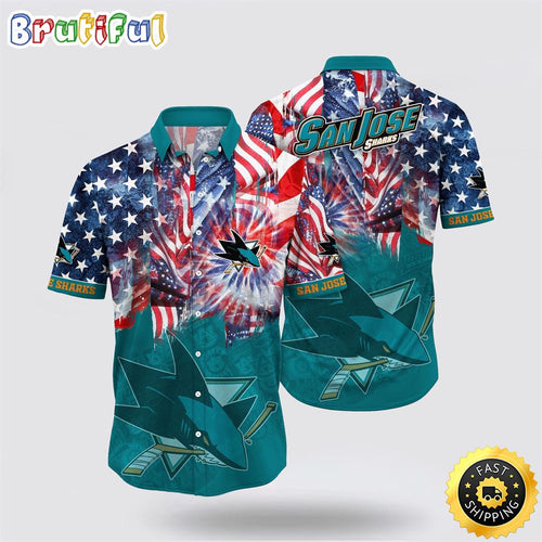 NHL San Jose Sharks Hawaiian Shirt With American Independence Day Pattern Summer Hawaiian Shirt