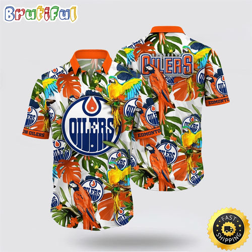 NHL Edmonton Oilers Hawaiian Shirt Tropical Parrot Pattern Summer Hawaiian Shirt