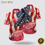 NHL Detroit Red Wings Hawaiian Shirt With American Flag Pattern Summer Hawaiian Shirt