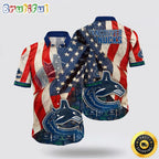 NHL Vancouver Canucks Hawaiian Shirt With American Flag Pattern Summer Hawaiian Shirt