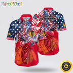 NHL Chicago Blackhawks Hawaiian Shirt With American Independence Day Pattern Summer Hawaiian Shirt