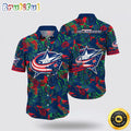 NHL Columbus Blue Jackets Hawaiian Shirt Tropical Leaf Pattern Summer Hawaiian Shirt