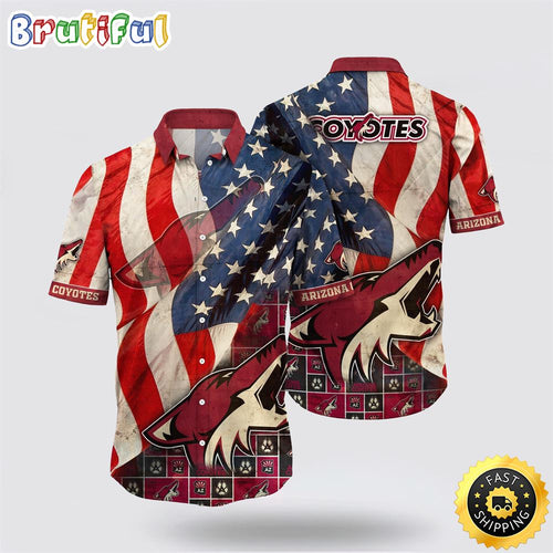 NHL Arizona Coyotes Hawaiian Shirt With American Flag Pattern Summer Hawaiian Shirt