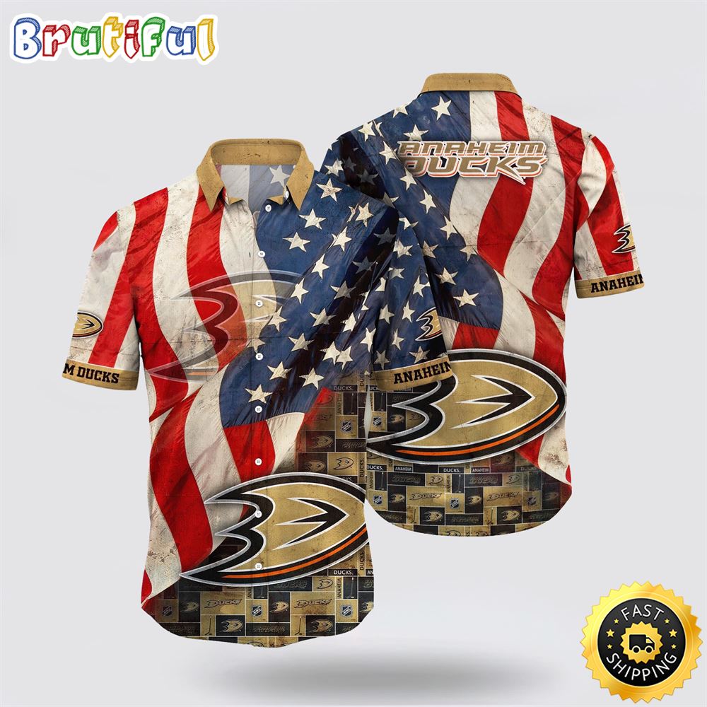 NHL Anaheim Ducks Hawaiian Shirt With American Flag Pattern Summer Hawaiian Shirt