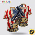 NHL Anaheim Ducks Hawaiian Shirt With American Flag Pattern Summer Hawaiian Shirt