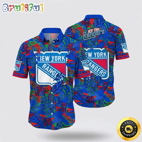 NHL New York Rangers Hawaiian Shirt Tropical Leaf Pattern Summer Hawaiian Shirt