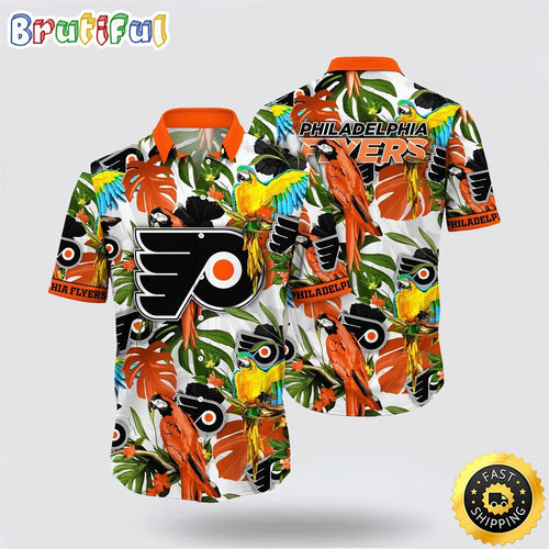 NHL Philadelphia Flyers Hawaiian Shirt Tropical Parrot Pattern Summer Hawaiian Shirt