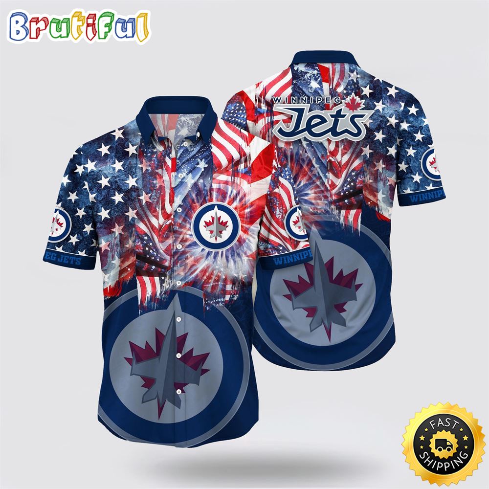 NHL Winnipeg Jets Hawaiian Shirt With American Independence Day Pattern Summer Hawaiian Shirt
