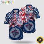 NHL Winnipeg Jets Hawaiian Shirt With American Independence Day Pattern Summer Hawaiian Shirt