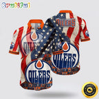 NHL Edmonton Oilers Hawaiian Shirt With American Flag Pattern Summer Hawaiian Shirt