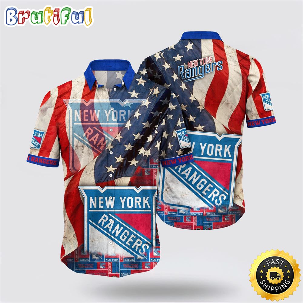 NHL New York Rangers Hawaiian Shirt With American Flag Pattern Summer Hawaiian Shirt