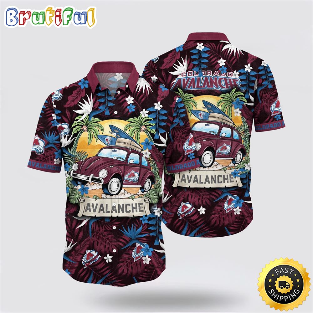 NHL Colorado Avalanche Hawaiian Shirt Tropical Forest Motif Car Traveling Summer Hawaiian Shirt