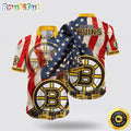 NHL Boston Bruins Hawaiian Shirt With American Flag Pattern Summer Hawaiian Shirt