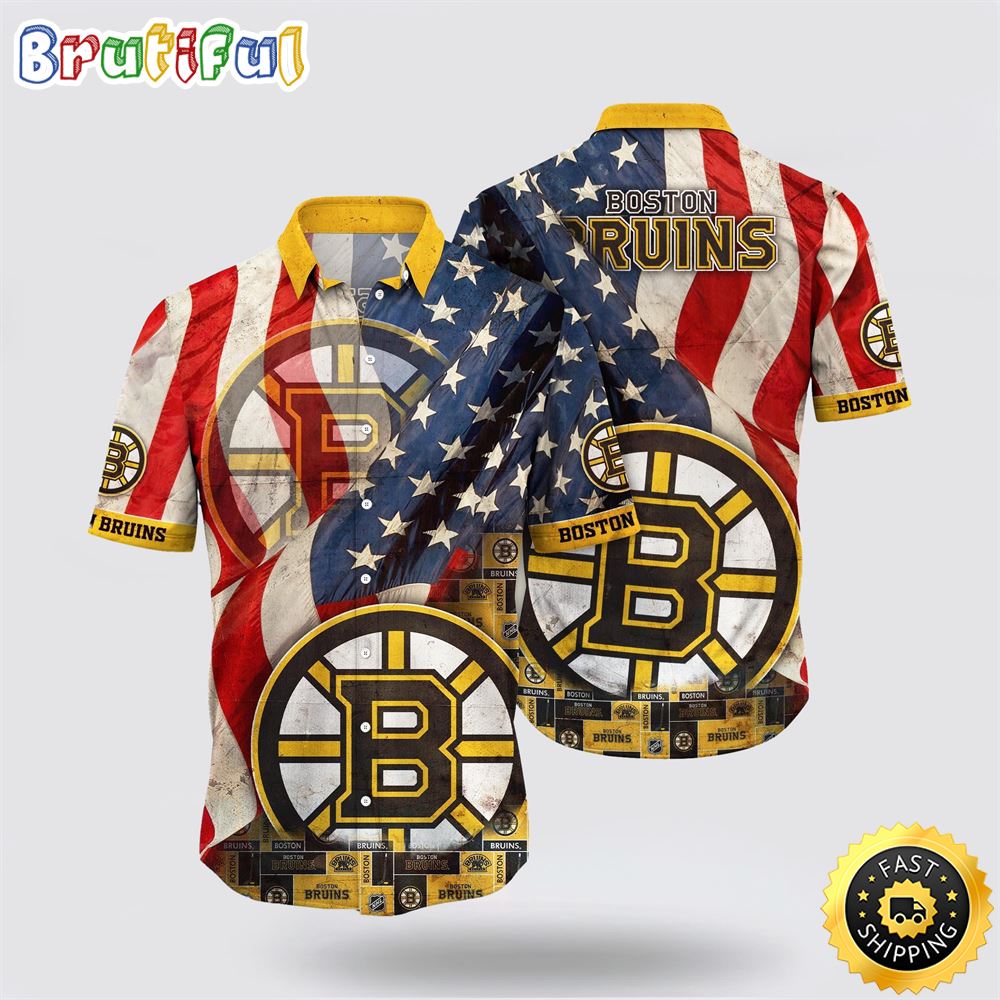 NHL Boston Bruins Hawaiian Shirt With American Flag Pattern Summer Hawaiian Shirt
