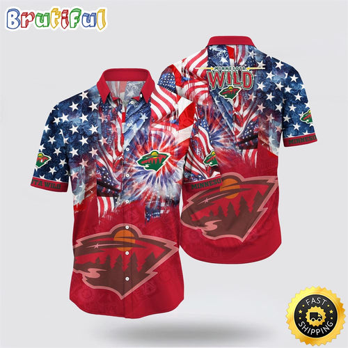 NHL Minnesota Wild Hawaiian Shirt With American Independence Day Pattern Summer Hawaiian Shirt