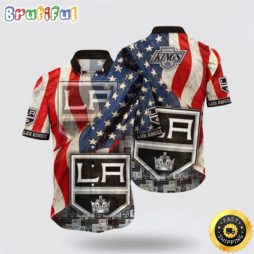 NHL Los Angeles Kings Hawaiian Shirt With American Flag Pattern Summer Hawaiian Shirt