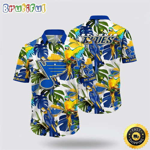 NHL St. Louis Blues Hawaiian Shirt Tropical Parrot Pattern Summer Hawaiian Shirt